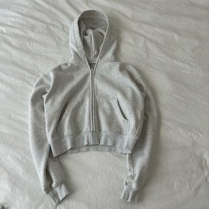 Aritzia TNA Cozy Fleece Boyfriend Boxy Zip-Up Hoodie in Heather Cloud White XXS